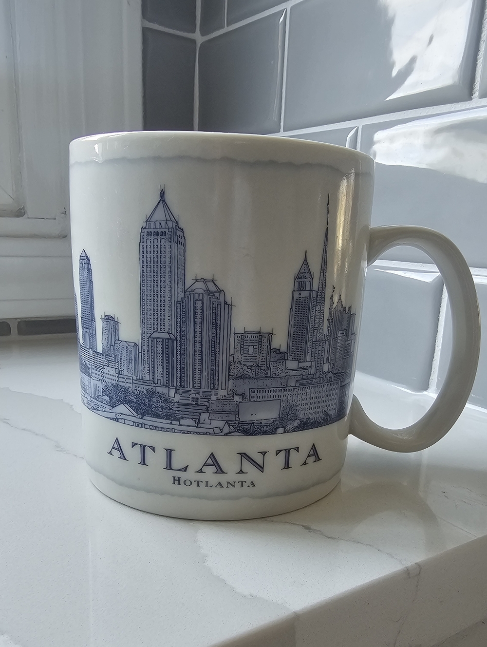 Starbucks White Ceramic City of Atlanta Mug with Blue Print